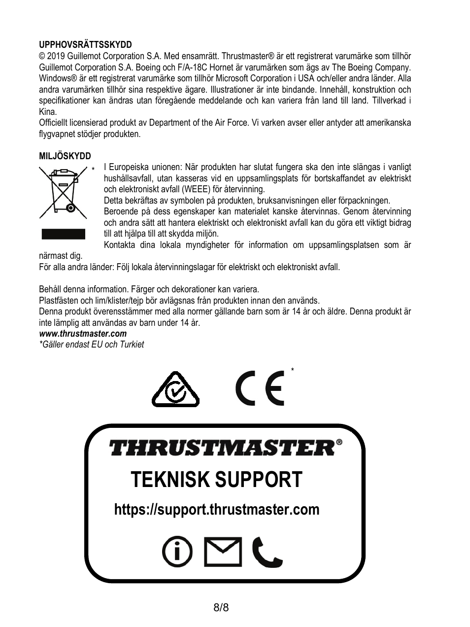 Teknisk support | Thrustmaster F/A-18C Hornet HOTAS Add-On Grip User Manual | Page 131 / 169