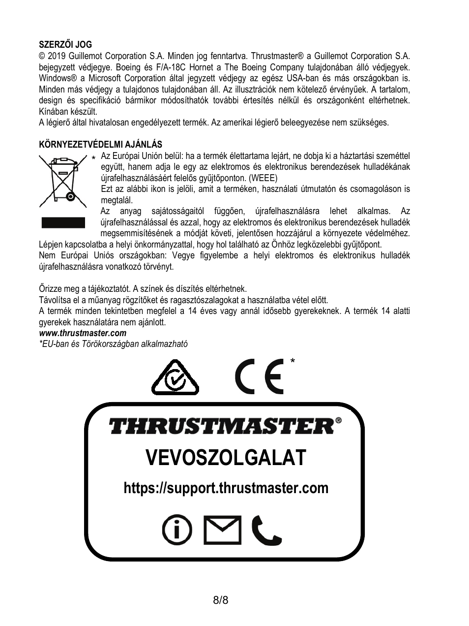 Vev ő szolgálat | Thrustmaster F/A-18C Hornet HOTAS Add-On Grip User Manual | Page 147 / 169