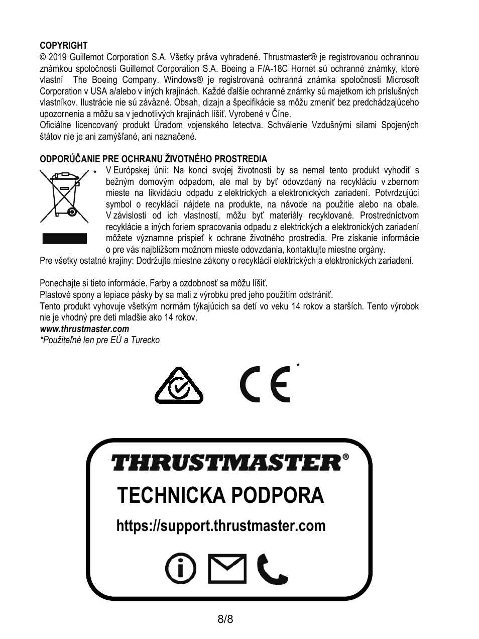 Technická podpora | Thrustmaster F/A-18C Hornet HOTAS Add-On Grip User Manual | Page 155 / 169