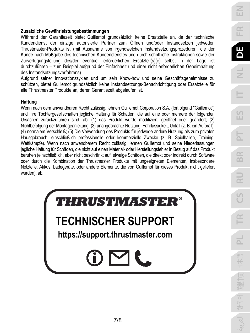 Technischer support | Thrustmaster F/A-18C Hornet HOTAS Add-On Grip User Manual | Page 24 / 169