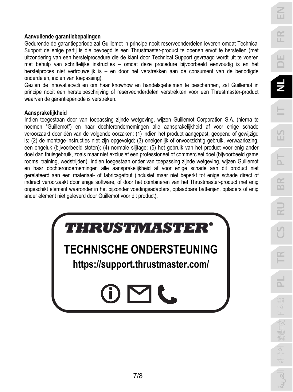 Technische ondersteuning | Thrustmaster F/A-18C Hornet HOTAS Add-On Grip User Manual | Page 32 / 169