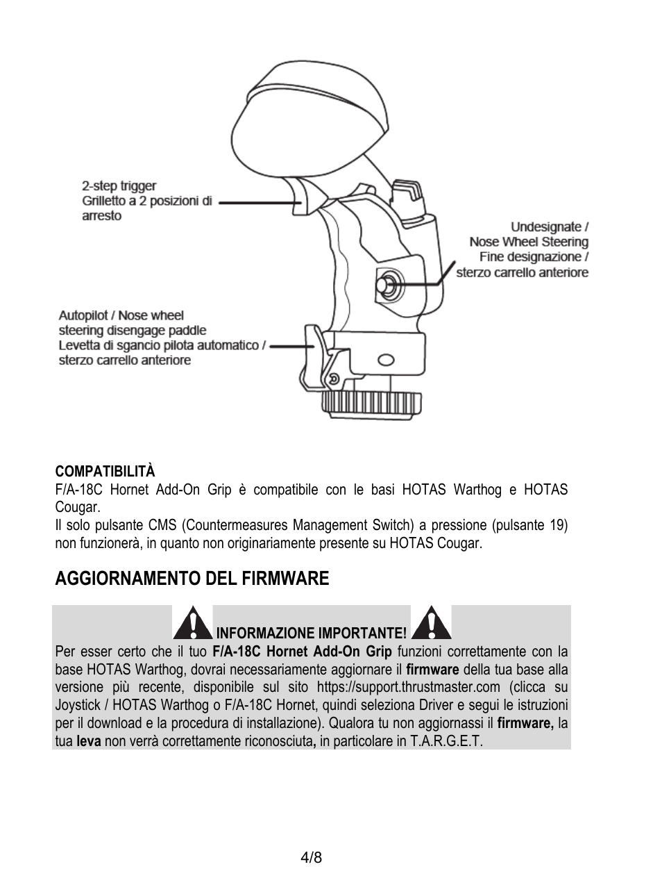 Aggiornamento del firmware | Thrustmaster F/A-18C Hornet HOTAS Add-On Grip User Manual | Page 37 / 169