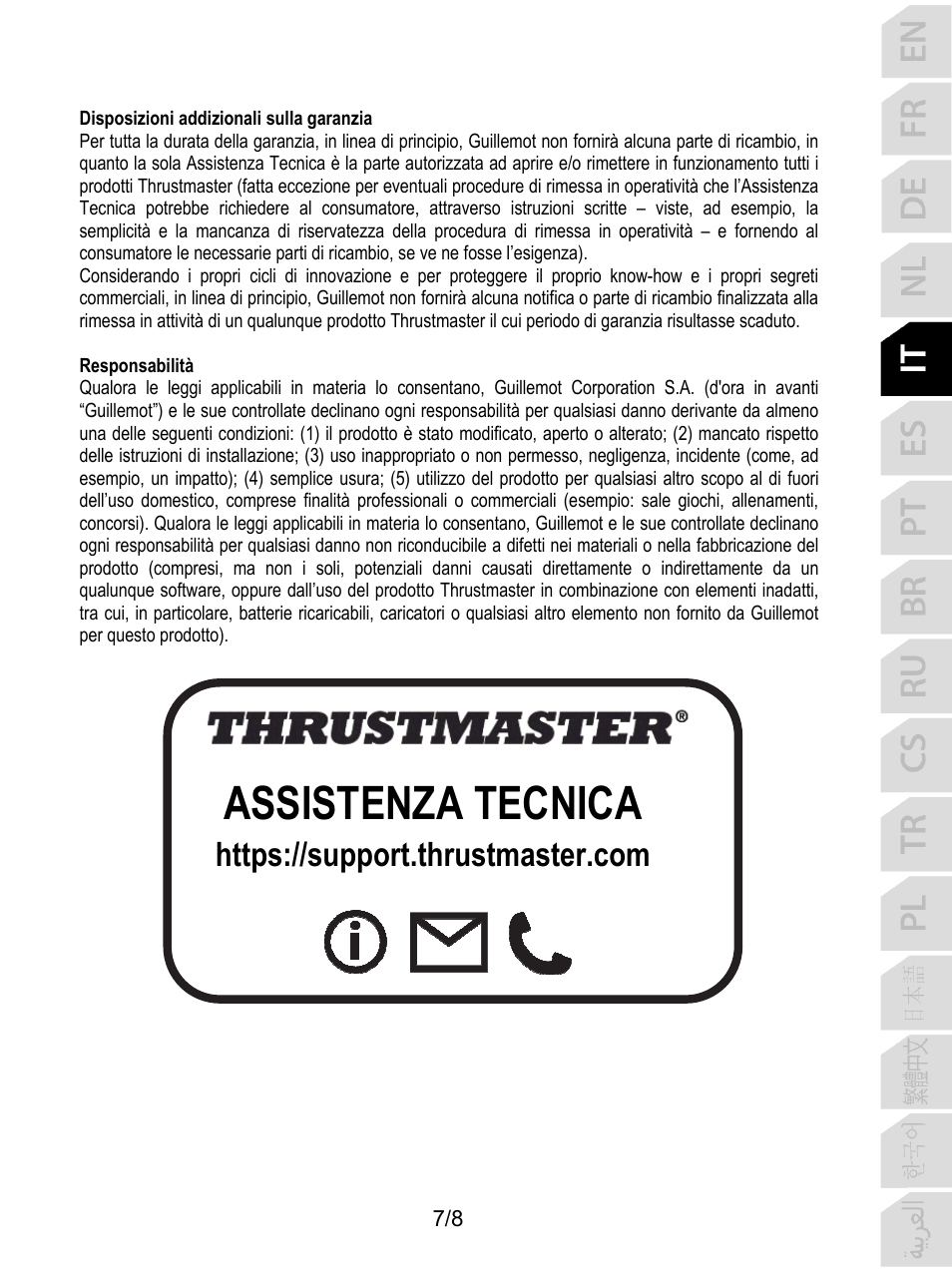 Assistenza tecnica | Thrustmaster F/A-18C Hornet HOTAS Add-On Grip User Manual | Page 40 / 169