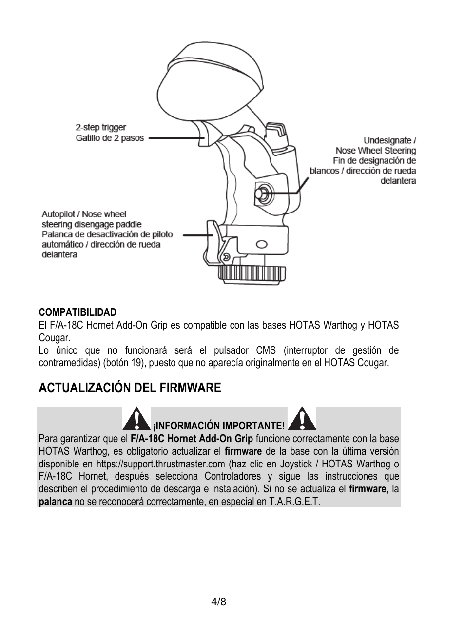 Actualización del firmware | Thrustmaster F/A-18C Hornet HOTAS Add-On Grip User Manual | Page 45 / 169