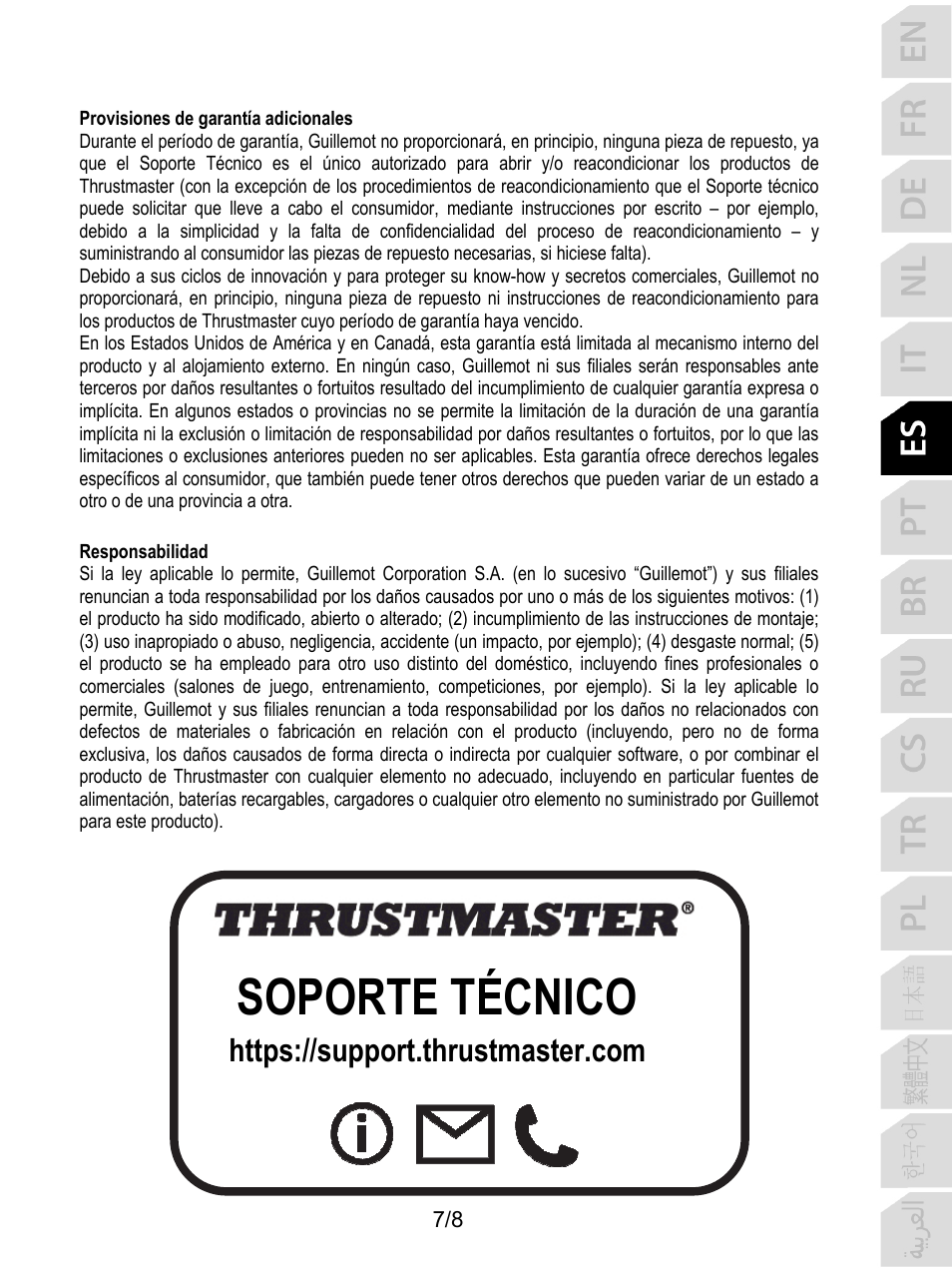 Soporte técnico | Thrustmaster F/A-18C Hornet HOTAS Add-On Grip User Manual | Page 48 / 169