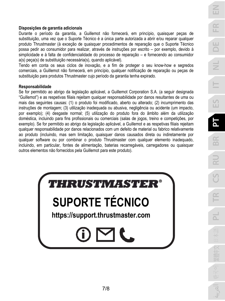 Suporte técnico | Thrustmaster F/A-18C Hornet HOTAS Add-On Grip User Manual | Page 56 / 169