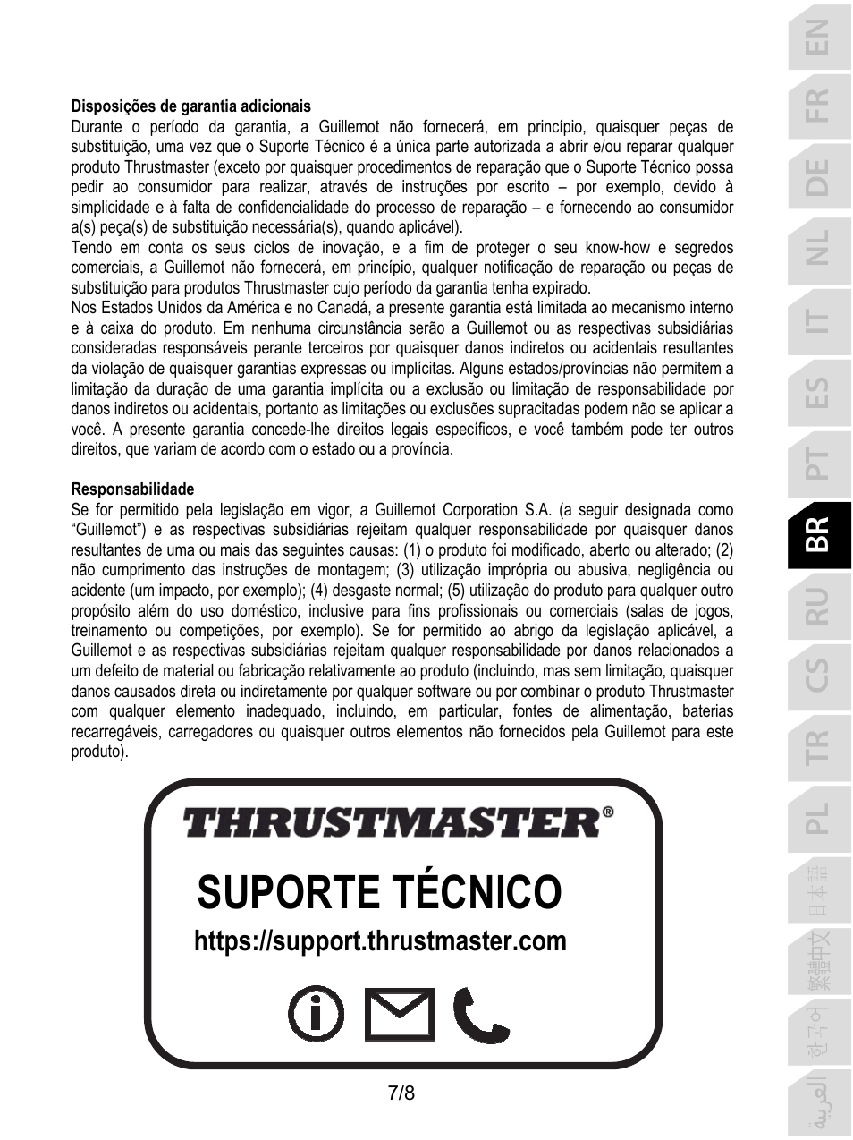 Suporte técnico | Thrustmaster F/A-18C Hornet HOTAS Add-On Grip User Manual | Page 64 / 169