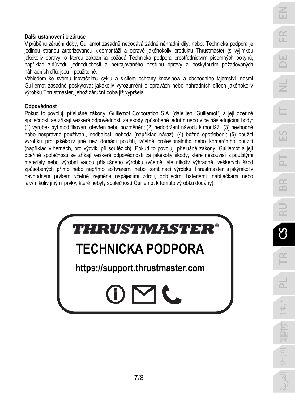 Technická podpora | Thrustmaster F/A-18C Hornet HOTAS Add-On Grip User Manual | Page 80 / 169