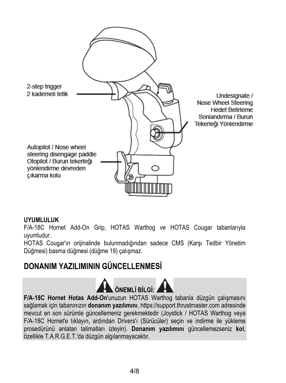 Donanim yaziliminin güncellenmes i̇ | Thrustmaster F/A-18C Hornet HOTAS Add-On Grip User Manual | Page 85 / 169