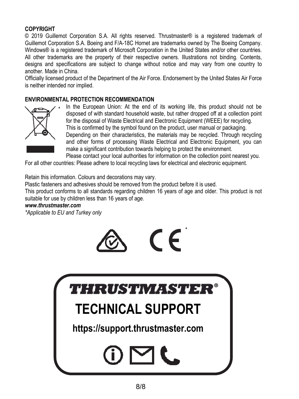 Technical support | Thrustmaster F/A-18C Hornet HOTAS Add-On Grip User Manual | Page 9 / 169