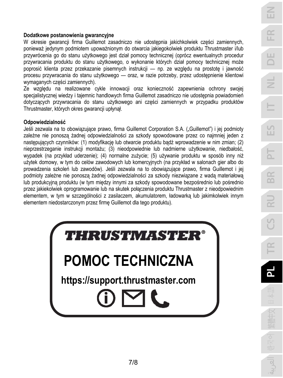 Pomoc techniczna | Thrustmaster F/A-18C Hornet HOTAS Add-On Grip User Manual | Page 96 / 169