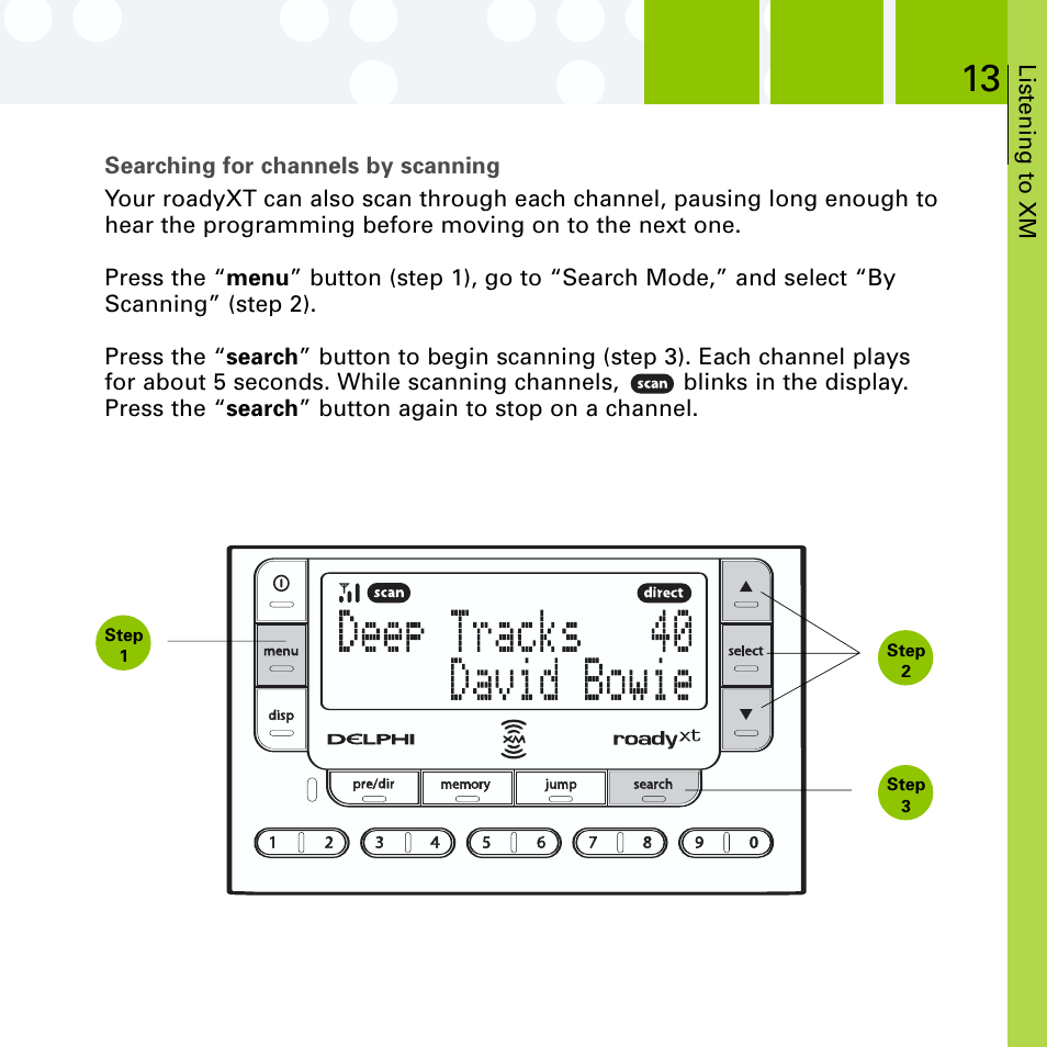 Searching for channels by scanning | Delphi SA10201 User Manual | Page 25 / 60