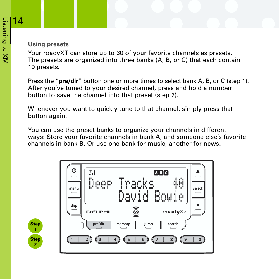 Using presets | Delphi SA10201 User Manual | Page 26 / 60