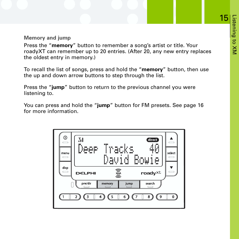Memory & jump | Delphi SA10201 User Manual | Page 27 / 60