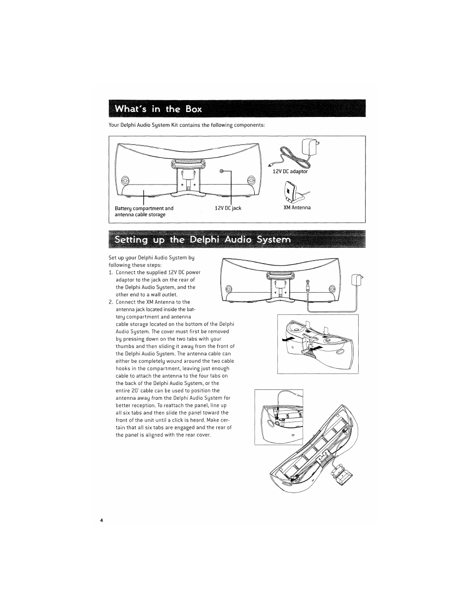 Supplied accessories, Setup / connections | Delphi SA10201 User Manual | Page 4 / 60