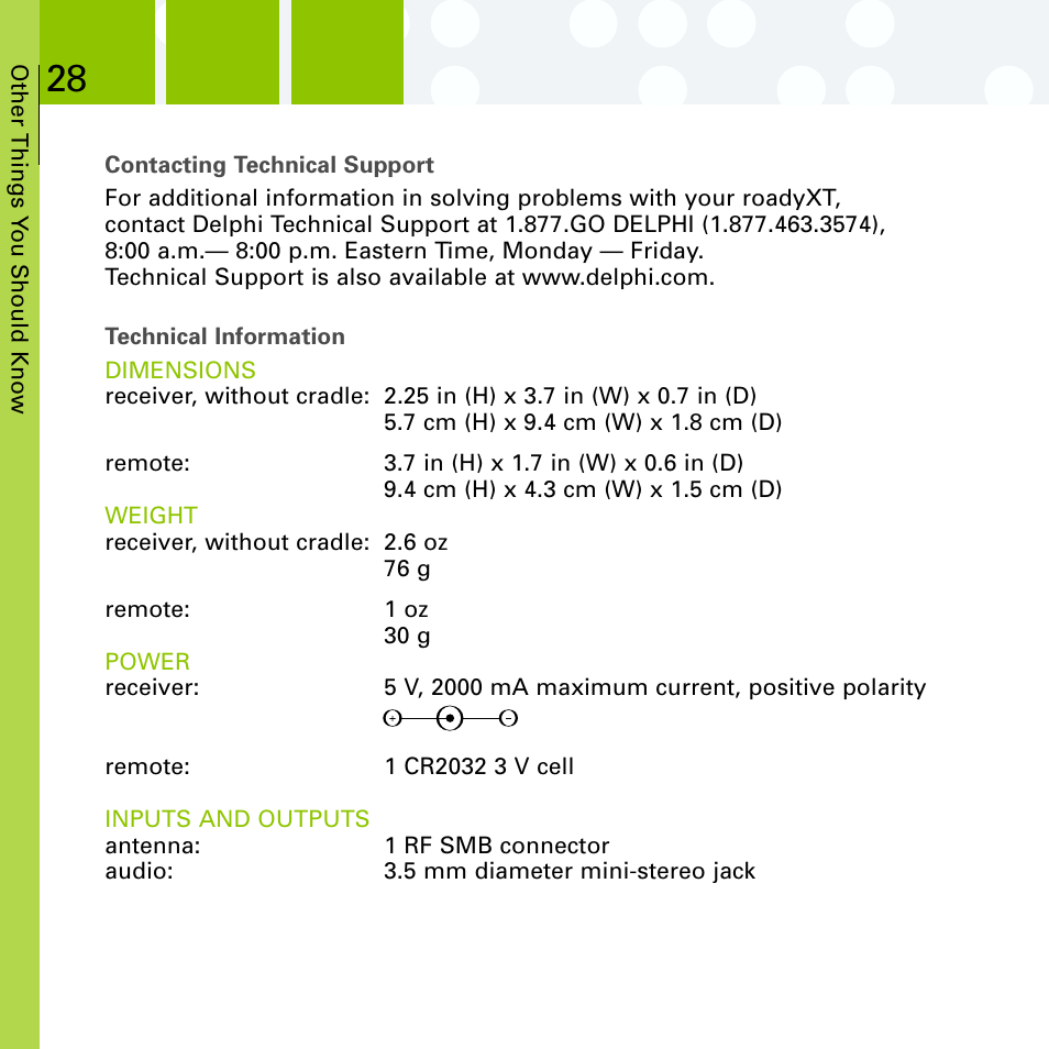 Specs | Delphi SA10201 User Manual | Page 40 / 60