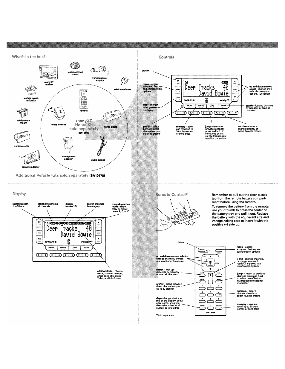 Supplied accessories, Front panel controls, Front panel display | Remote control | Delphi SA10201 User Manual | Page 46 / 60