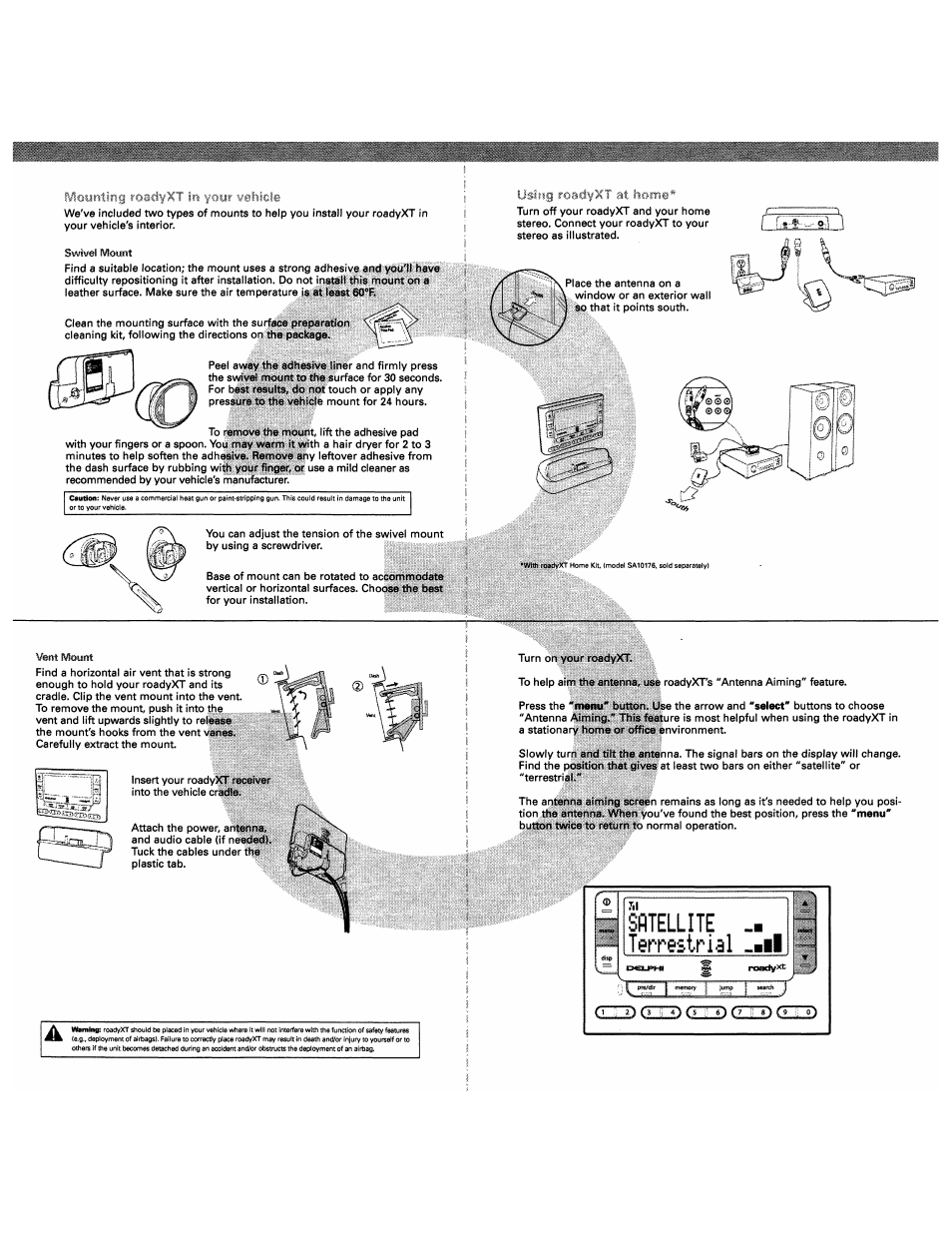 Mounting in a vehicle, Using at home, Power on & initial setup | Delphi SA10201 User Manual | Page 48 / 60