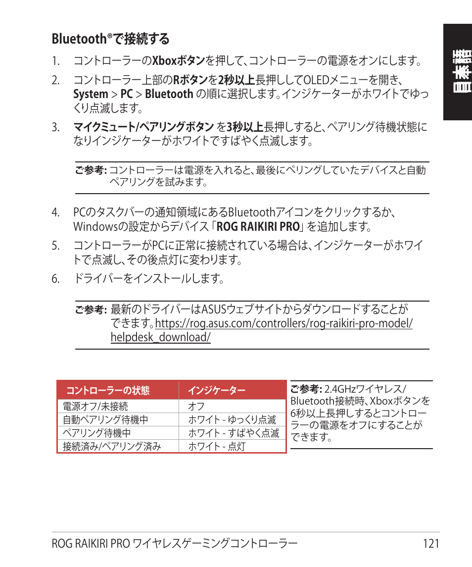 日本 語 | Asus ROG Raikiri Pro Gaming Controller User Manual | Page 121 / 150