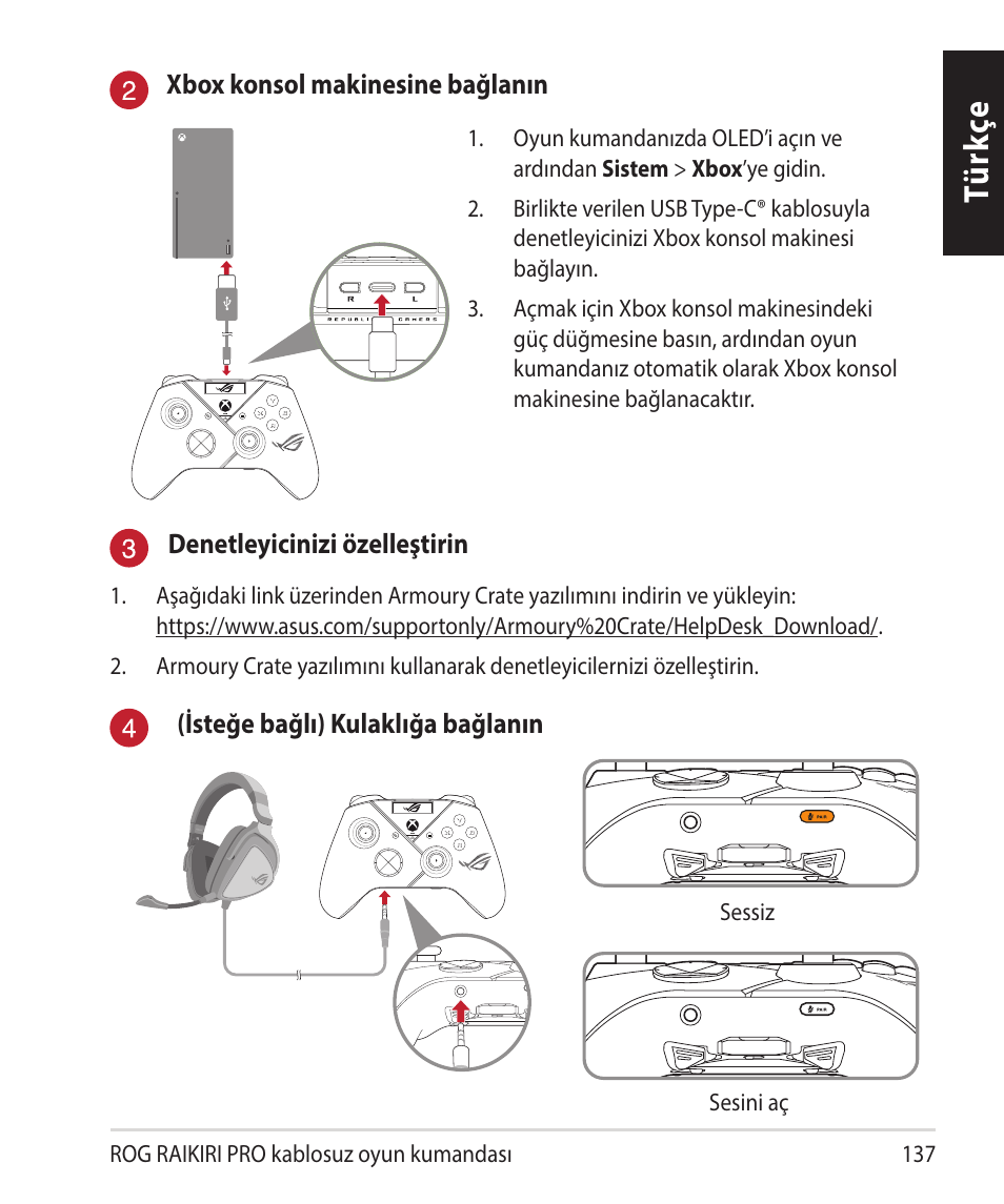 Tü rk çe | Asus ROG Raikiri Pro Gaming Controller User Manual | Page 137 / 150