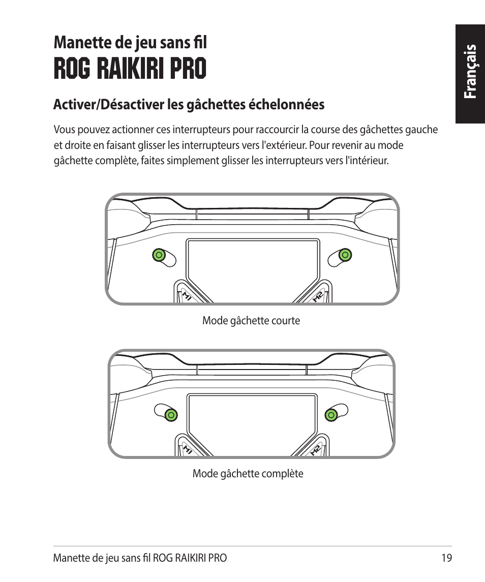 Rog raikiri pro, Manette de jeu sans fil | Asus ROG Raikiri Pro Gaming Controller User Manual | Page 19 / 150