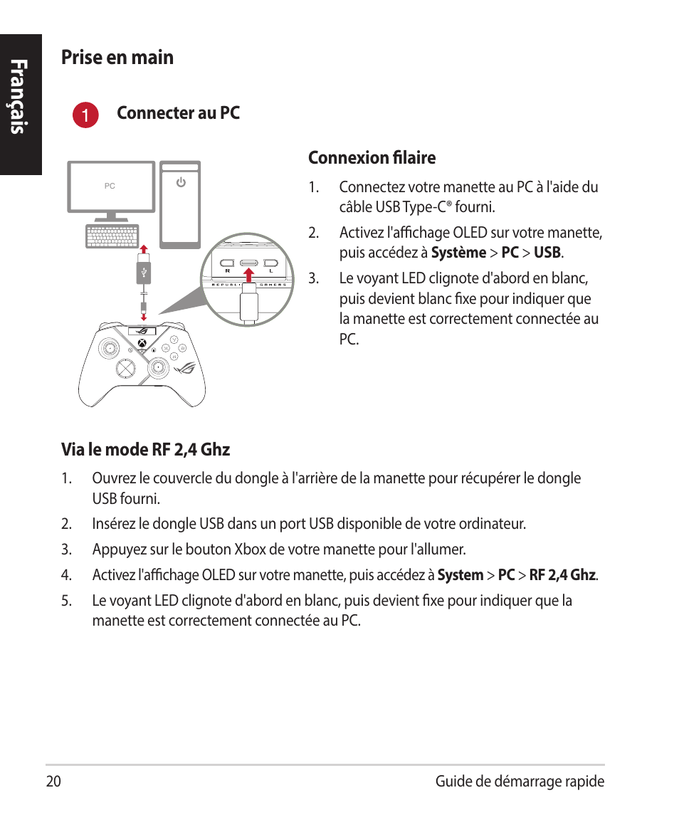 Franç ais, Prise en main | Asus ROG Raikiri Pro Gaming Controller User Manual | Page 20 / 150