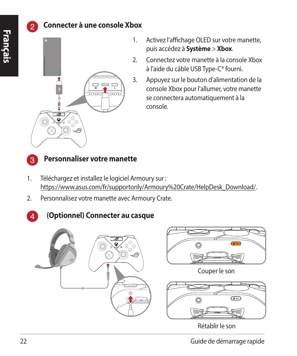 Franç ais | Asus ROG Raikiri Pro Gaming Controller User Manual | Page 22 / 150