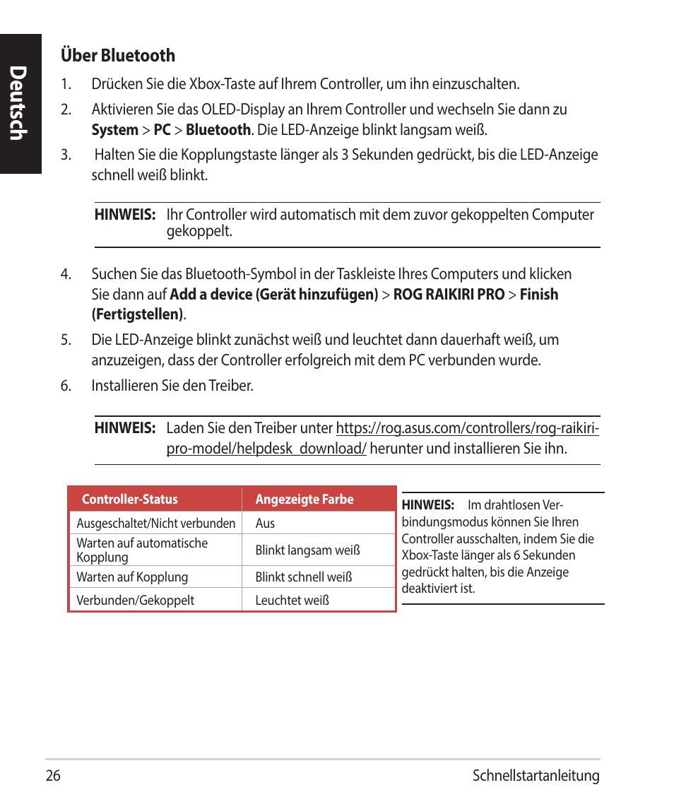 Deutsch, Über bluetooth | Asus ROG Raikiri Pro Gaming Controller User Manual | Page 26 / 150