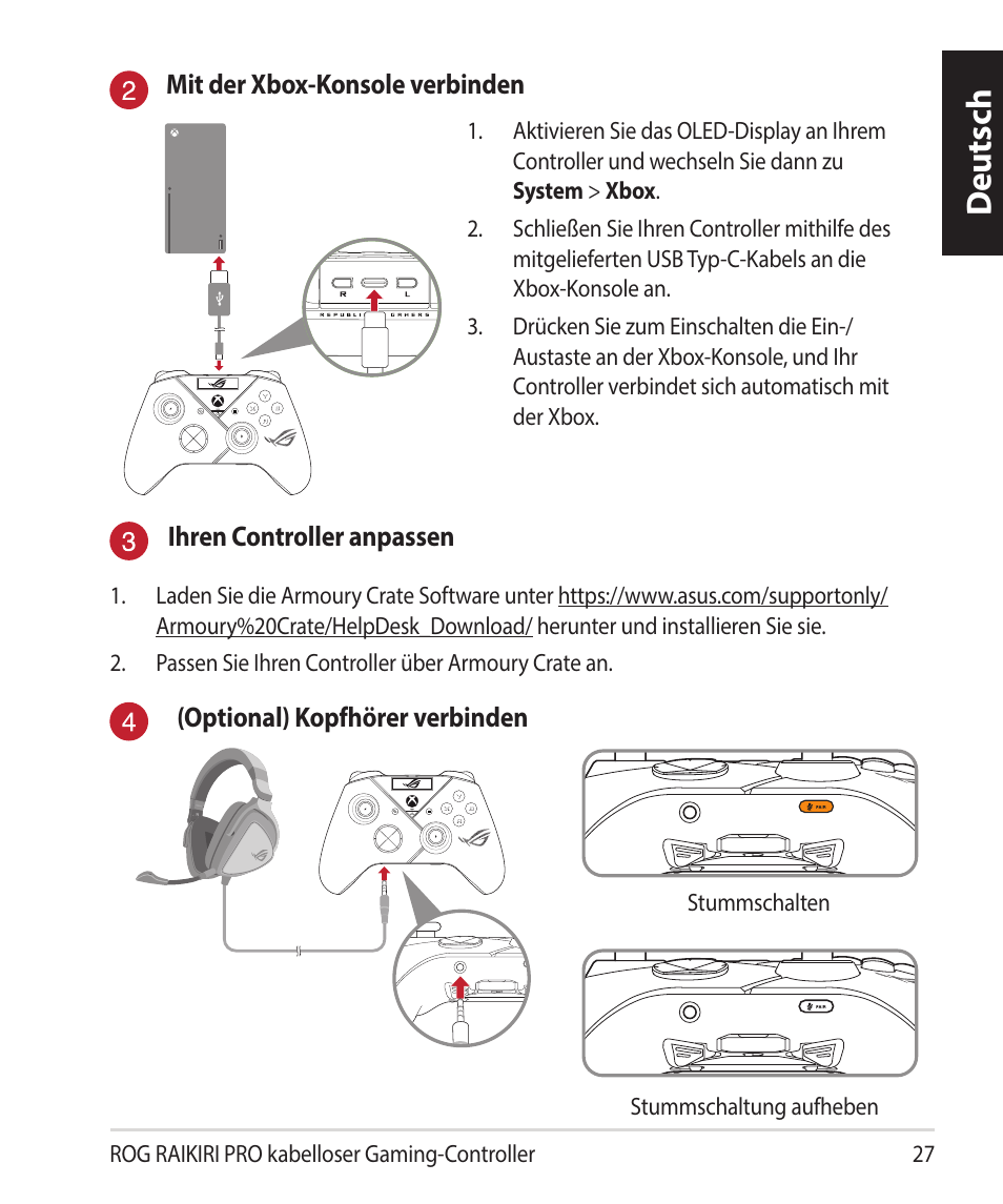 Deutsch | Asus ROG Raikiri Pro Gaming Controller User Manual | Page 27 / 150