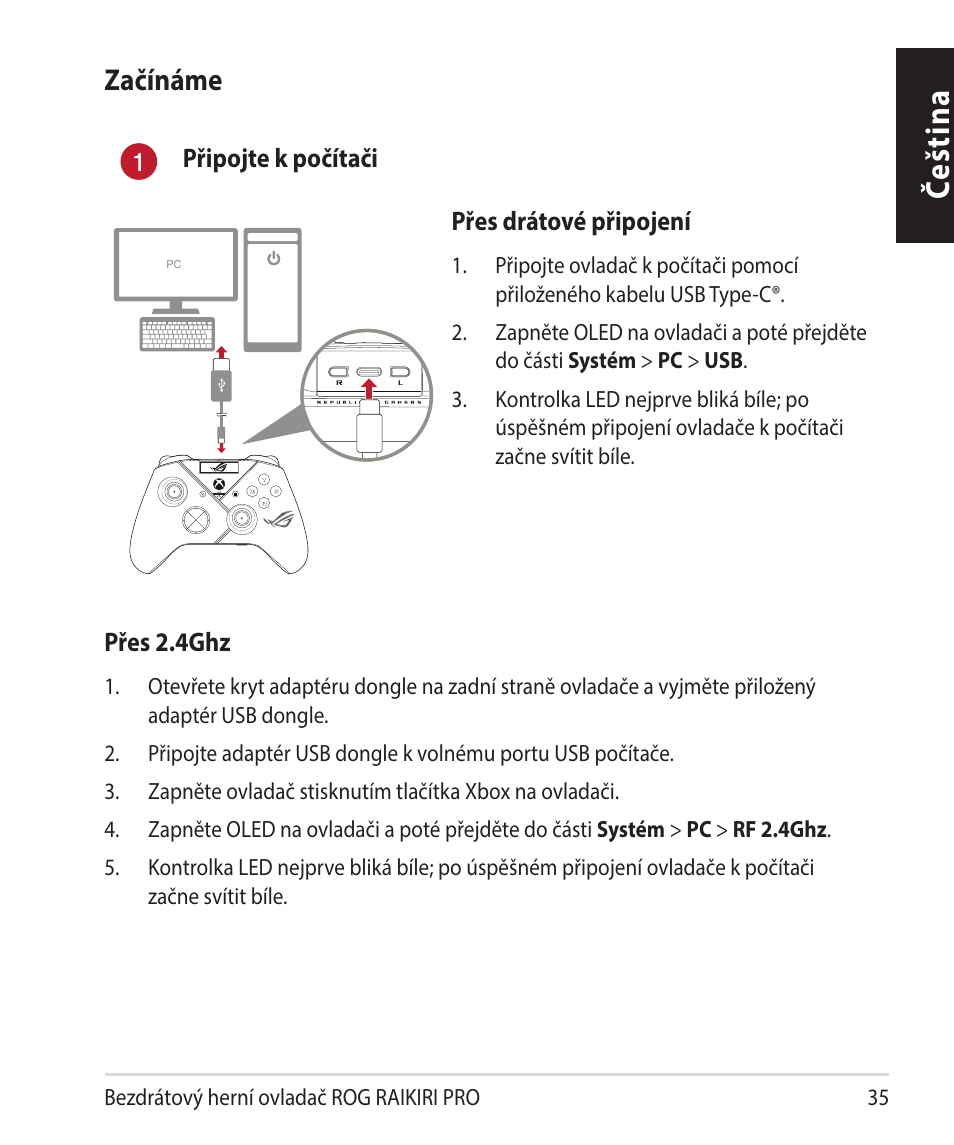 Čeština, Začínáme | Asus ROG Raikiri Pro Gaming Controller User Manual | Page 35 / 150