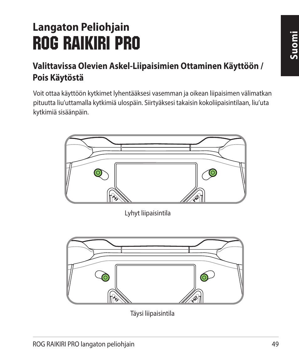 Suomi, Rog raikiri pro, Langaton peliohjain | Asus ROG Raikiri Pro Gaming Controller User Manual | Page 49 / 150