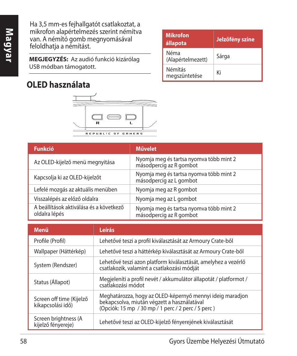 Magy ar, Oled használata | Asus ROG Raikiri Pro Gaming Controller User Manual | Page 58 / 150