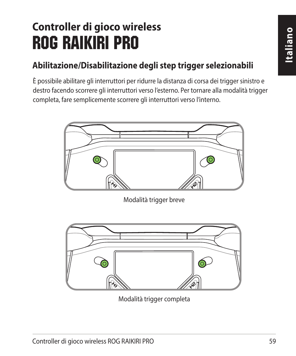 Taliano, Rog raikiri pro, Controller di gioco wireless | Asus ROG Raikiri Pro Gaming Controller User Manual | Page 59 / 150