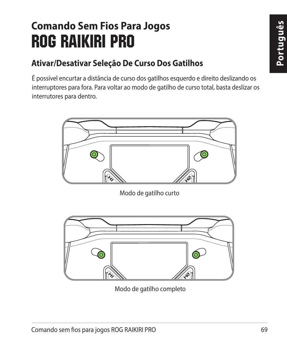 Rog raikiri pro, Comando sem fios para jogos | Asus ROG Raikiri Pro Gaming Controller User Manual | Page 69 / 150