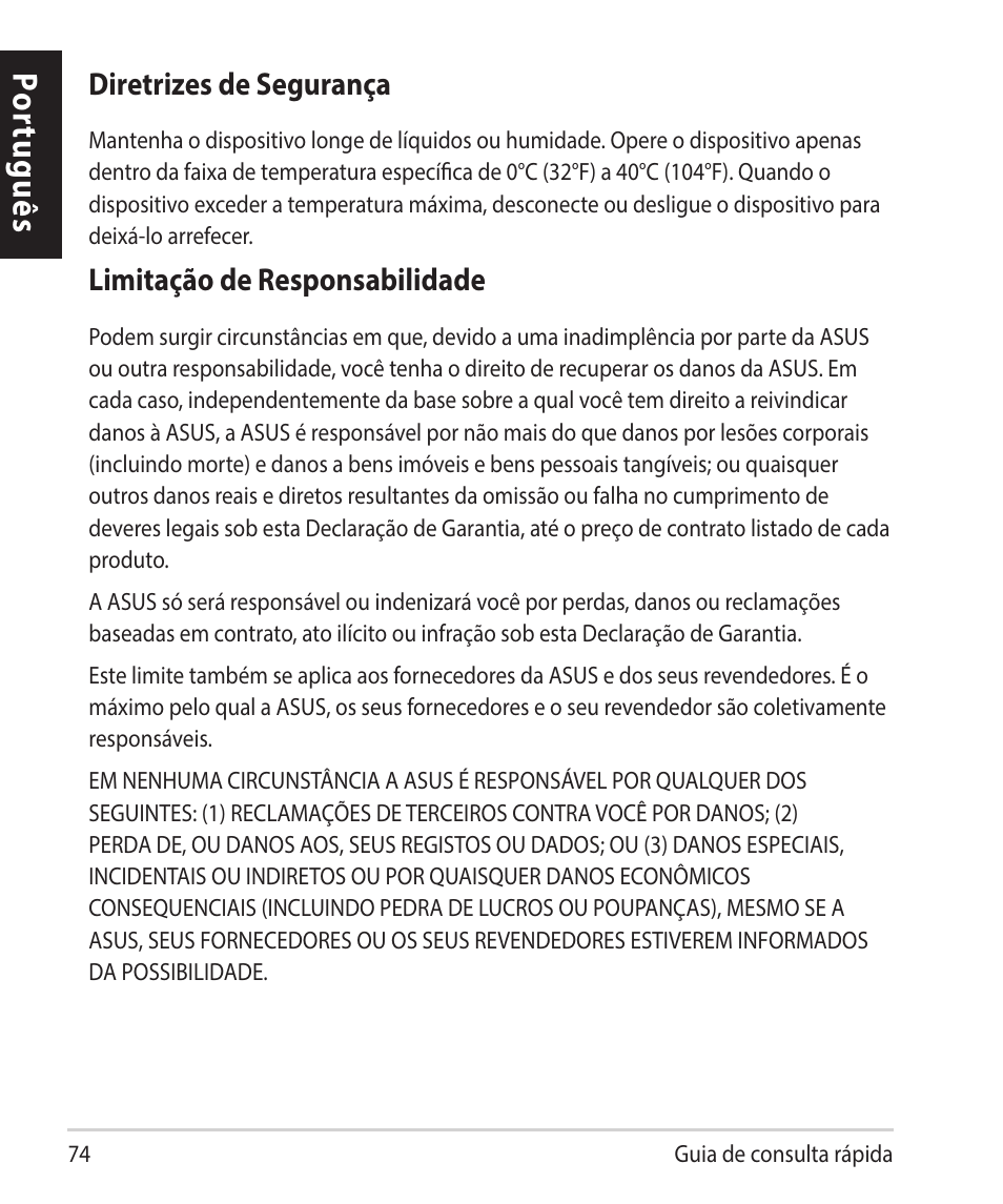 Por tuguês | Asus ROG Raikiri Pro Gaming Controller User Manual | Page 74 / 150