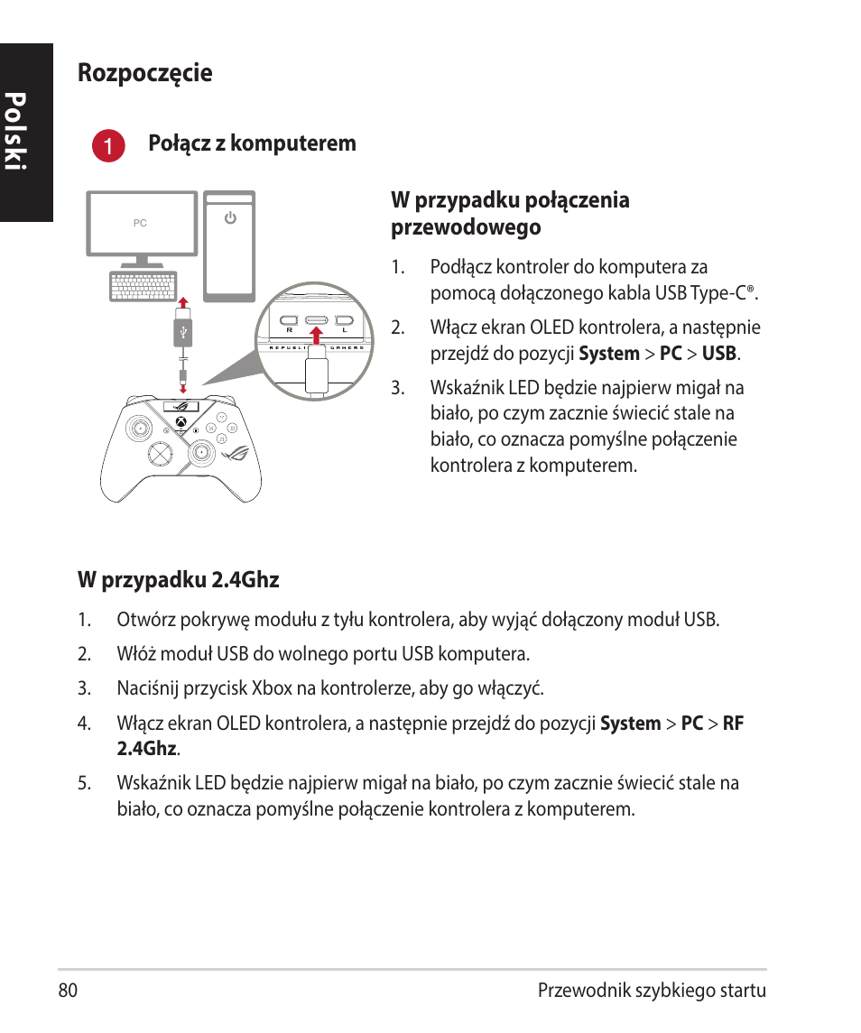 Polsk i, Rozpoczęcie | Asus ROG Raikiri Pro Gaming Controller User Manual | Page 80 / 150