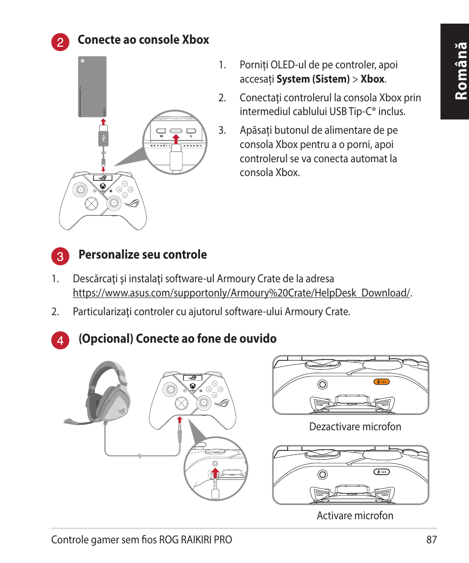 Română | Asus ROG Raikiri Pro Gaming Controller User Manual | Page 87 / 150