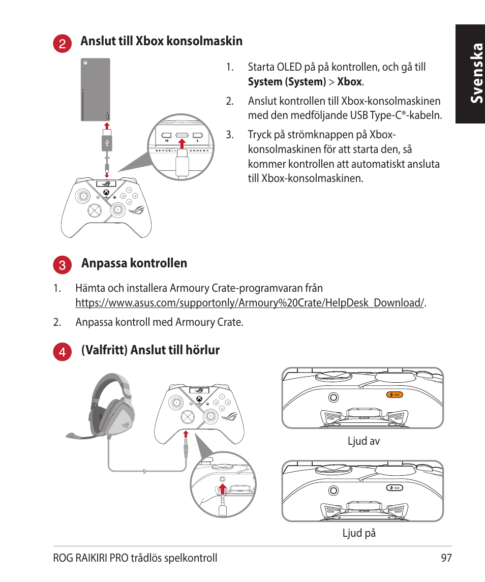 Sv ensk a | Asus ROG Raikiri Pro Gaming Controller User Manual | Page 97 / 150