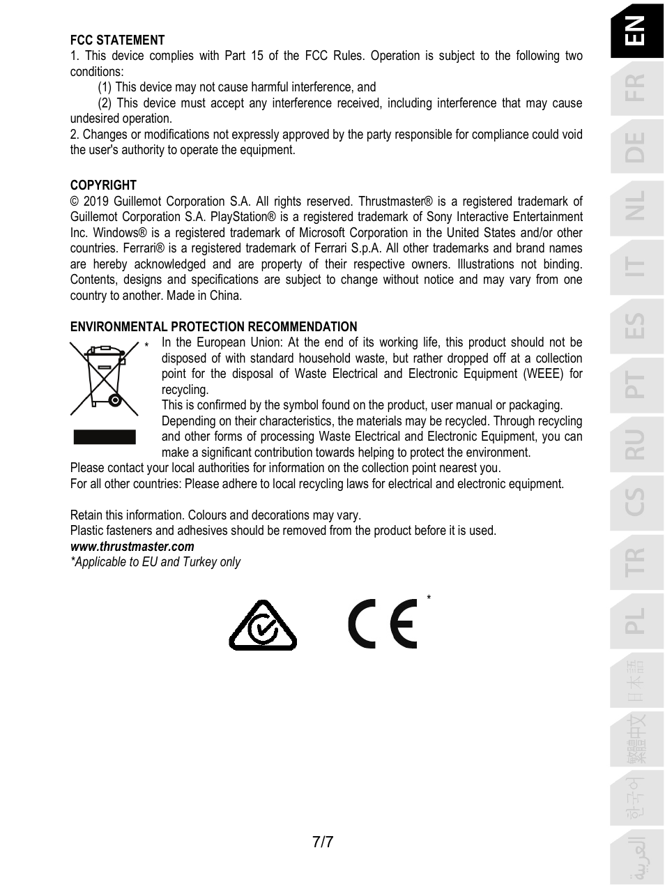 Thrustmaster Ferrari F1 Wheel Add-On User Manual | Page 8 / 8