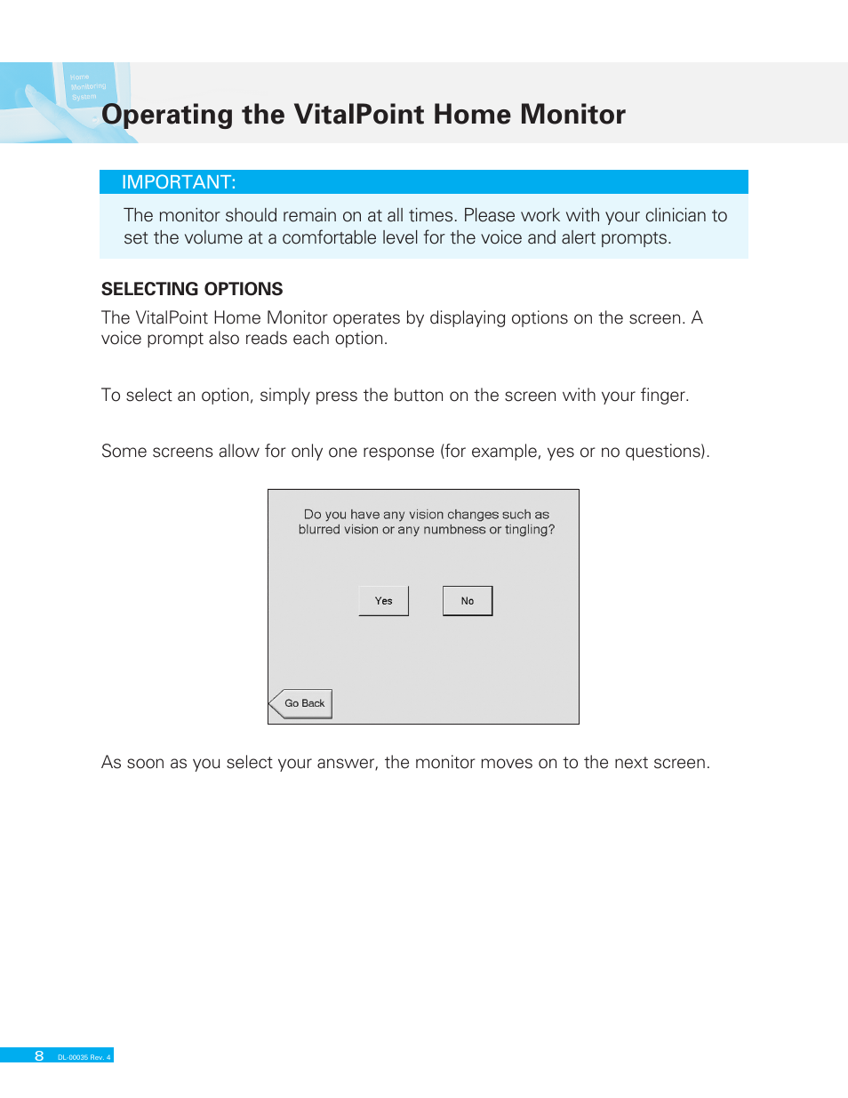 Operating the vitalpoint home monitor | Delphi VITALPOINT II DL-00035 User Manual | Page 22 / 40