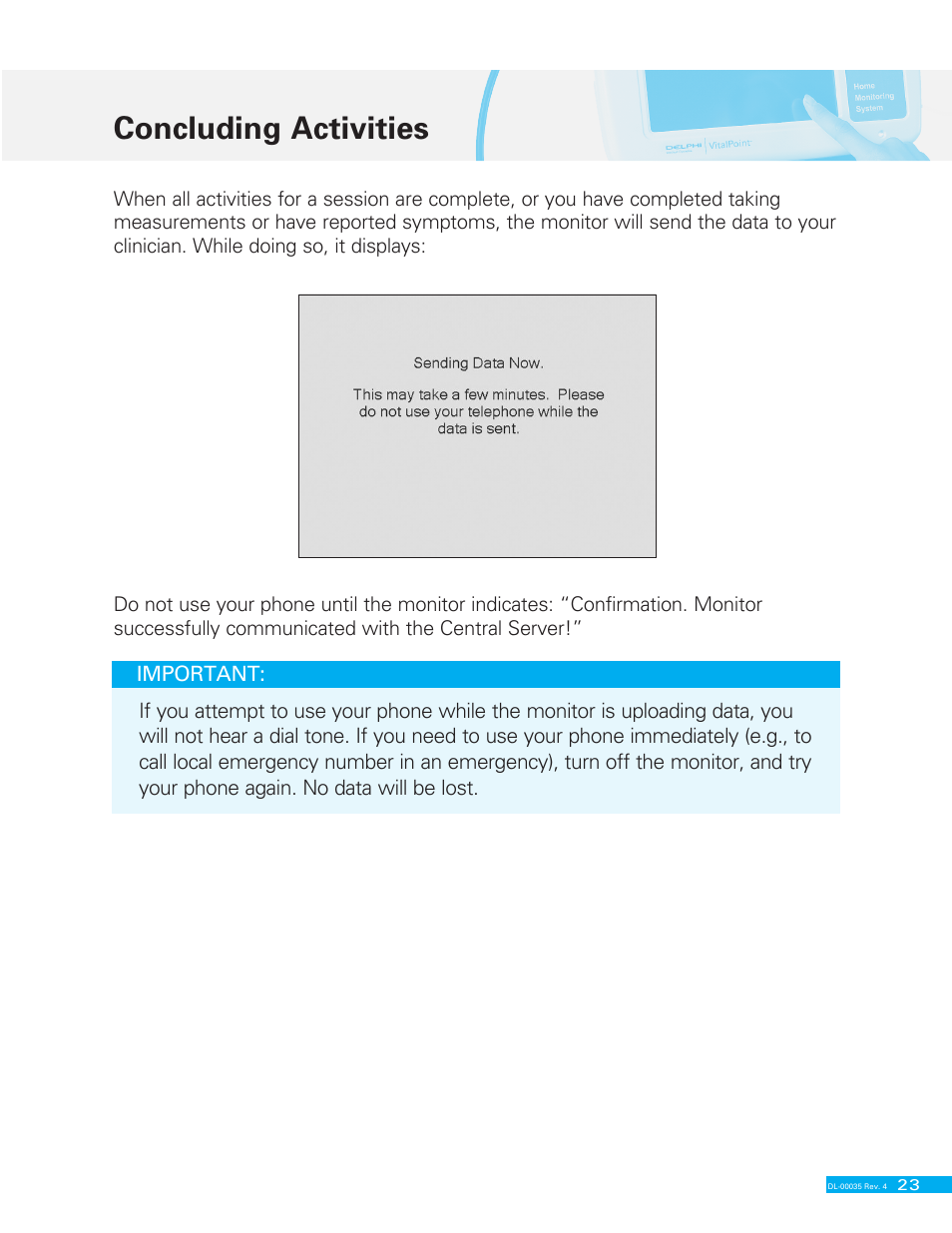 Concluding activities | Delphi VITALPOINT II DL-00035 User Manual | Page 37 / 40