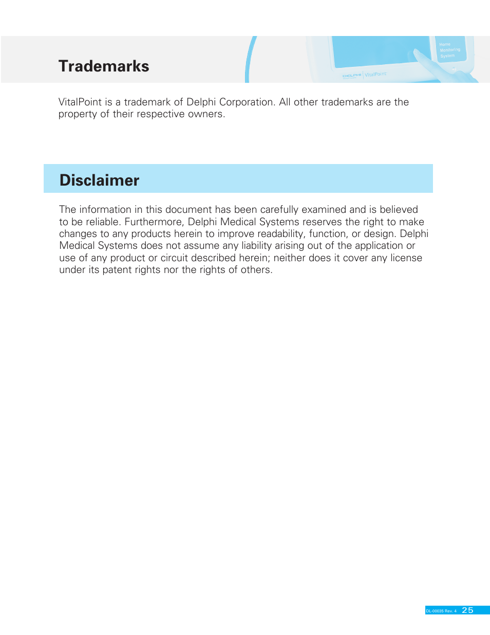 Trademarks, Disclaimer | Delphi VITALPOINT II DL-00035 User Manual | Page 39 / 40