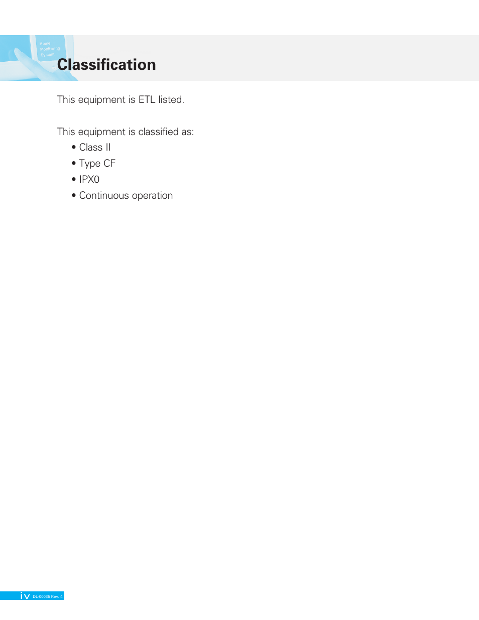 Classification | Delphi VITALPOINT II DL-00035 User Manual | Page 4 / 40