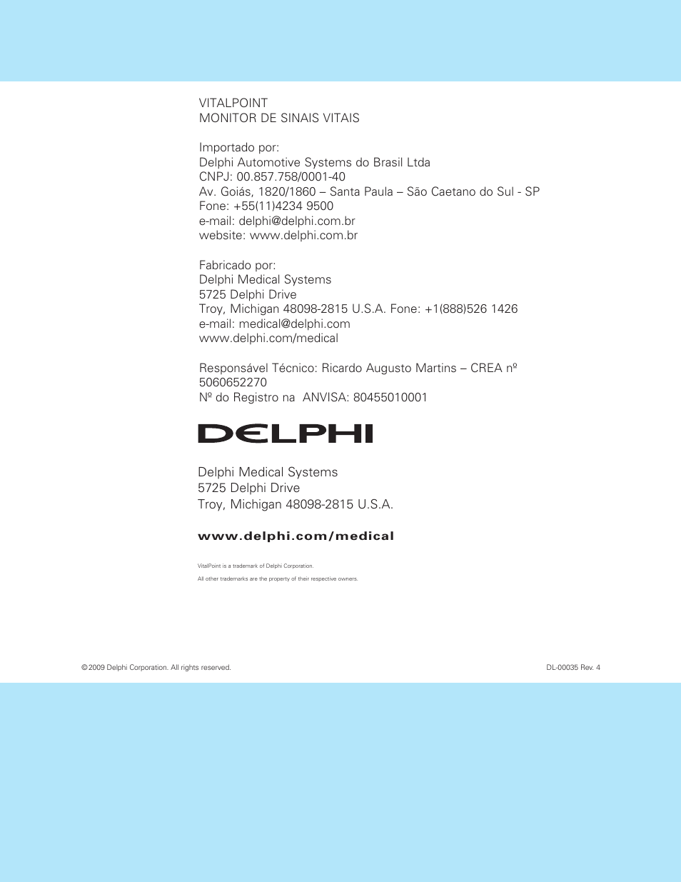 Delphi medical systems | Delphi VITALPOINT II DL-00035 User Manual | Page 40 / 40