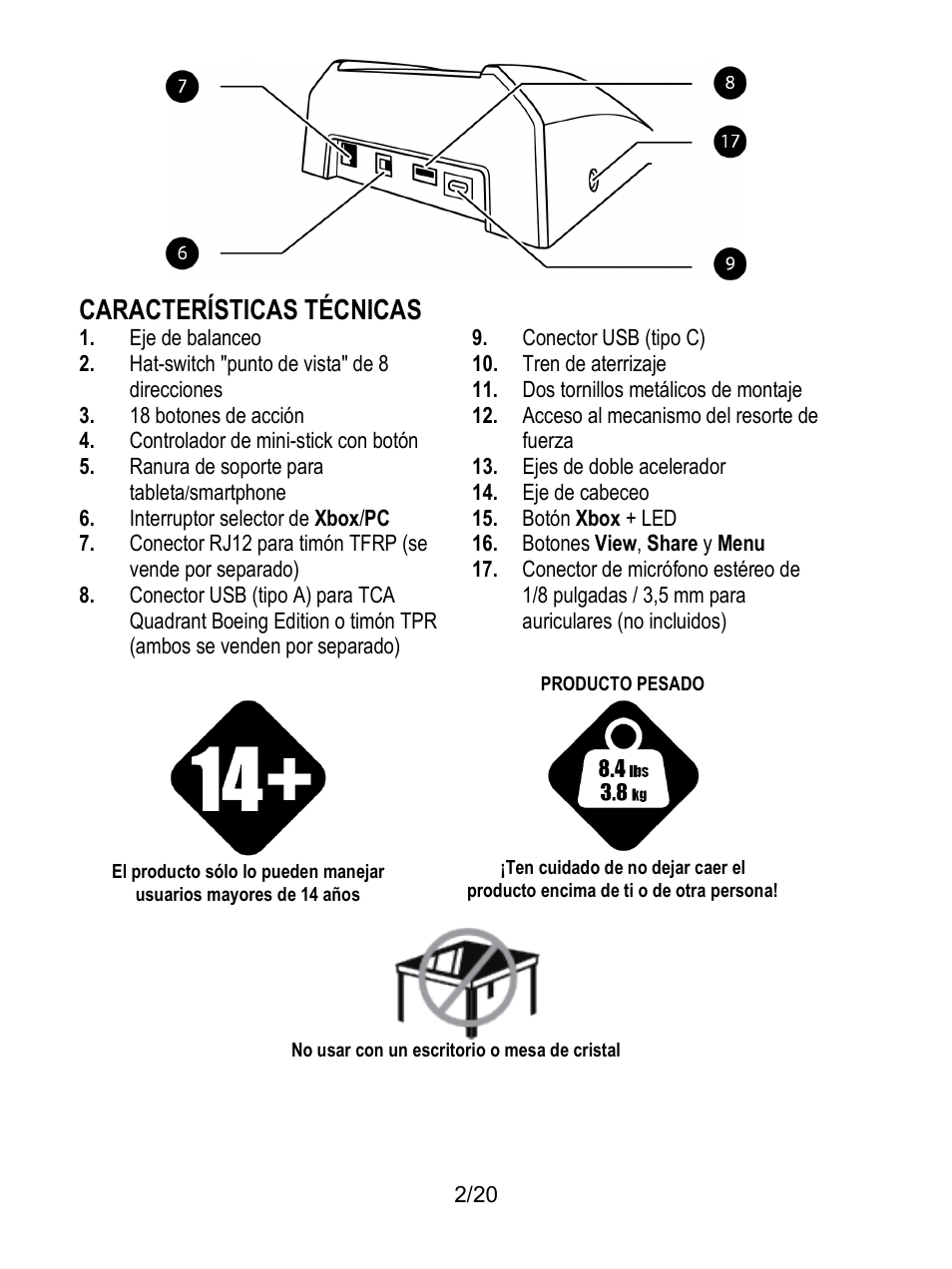 Características técnicas | Thrustmaster TCA Yoke Boeing Edition Flight Stick User Manual | Page 103 / 415