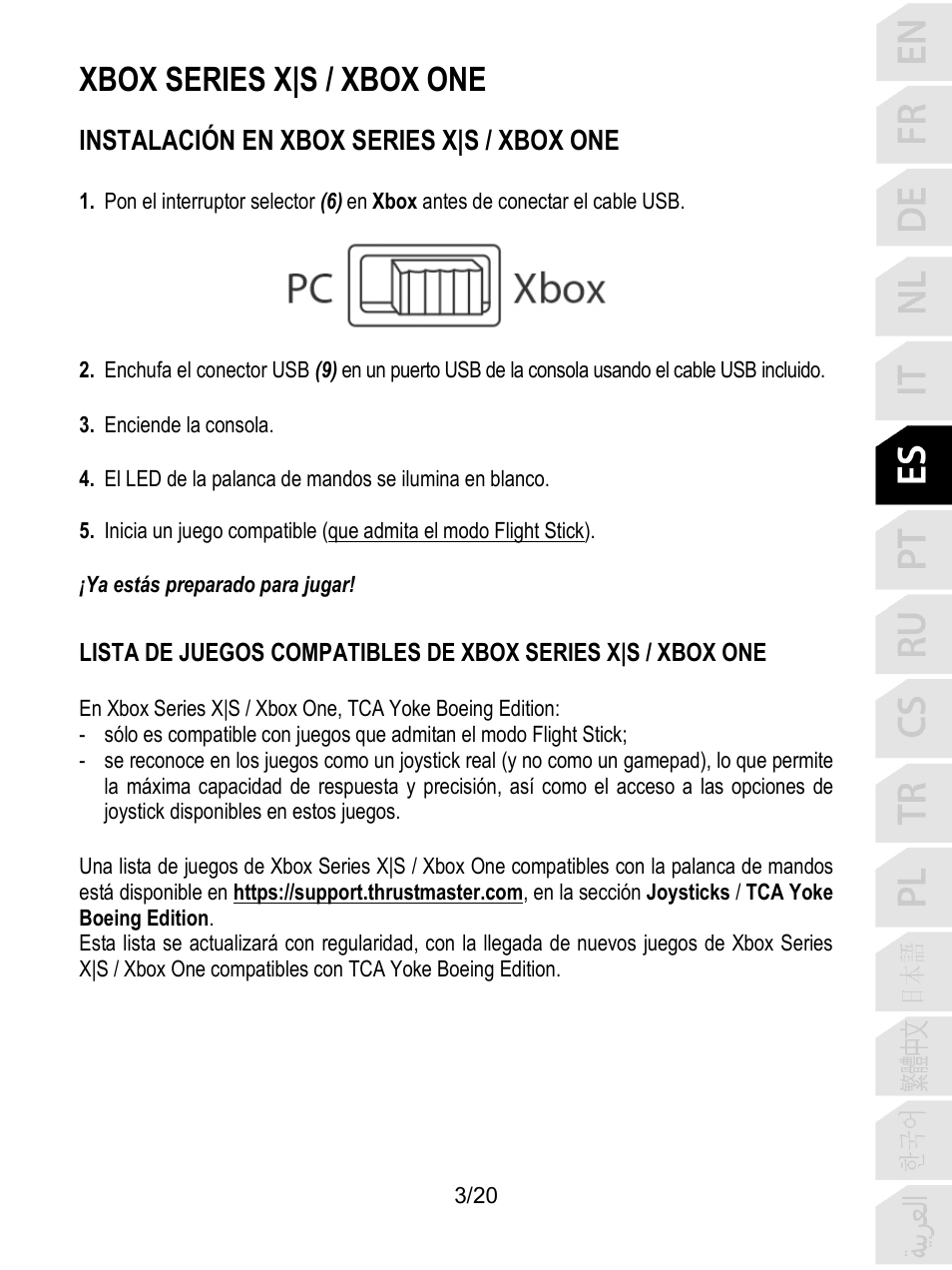 Xbox series x|s / xbox one, Instalación en xbox series x|s / xbox one | Thrustmaster TCA Yoke Boeing Edition Flight Stick User Manual | Page 104 / 415