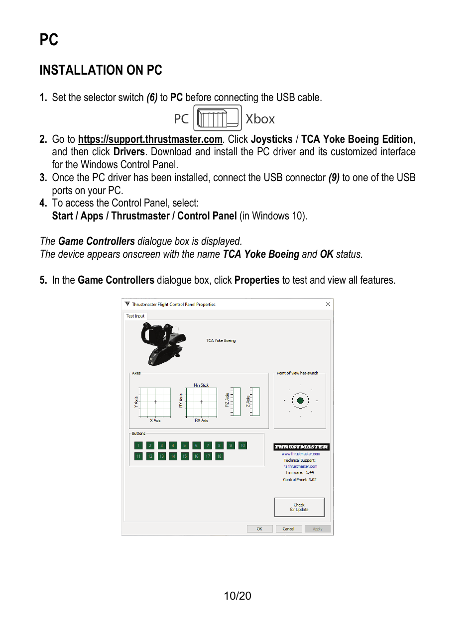 Installation on pc | Thrustmaster TCA Yoke Boeing Edition Flight Stick User Manual | Page 11 / 415