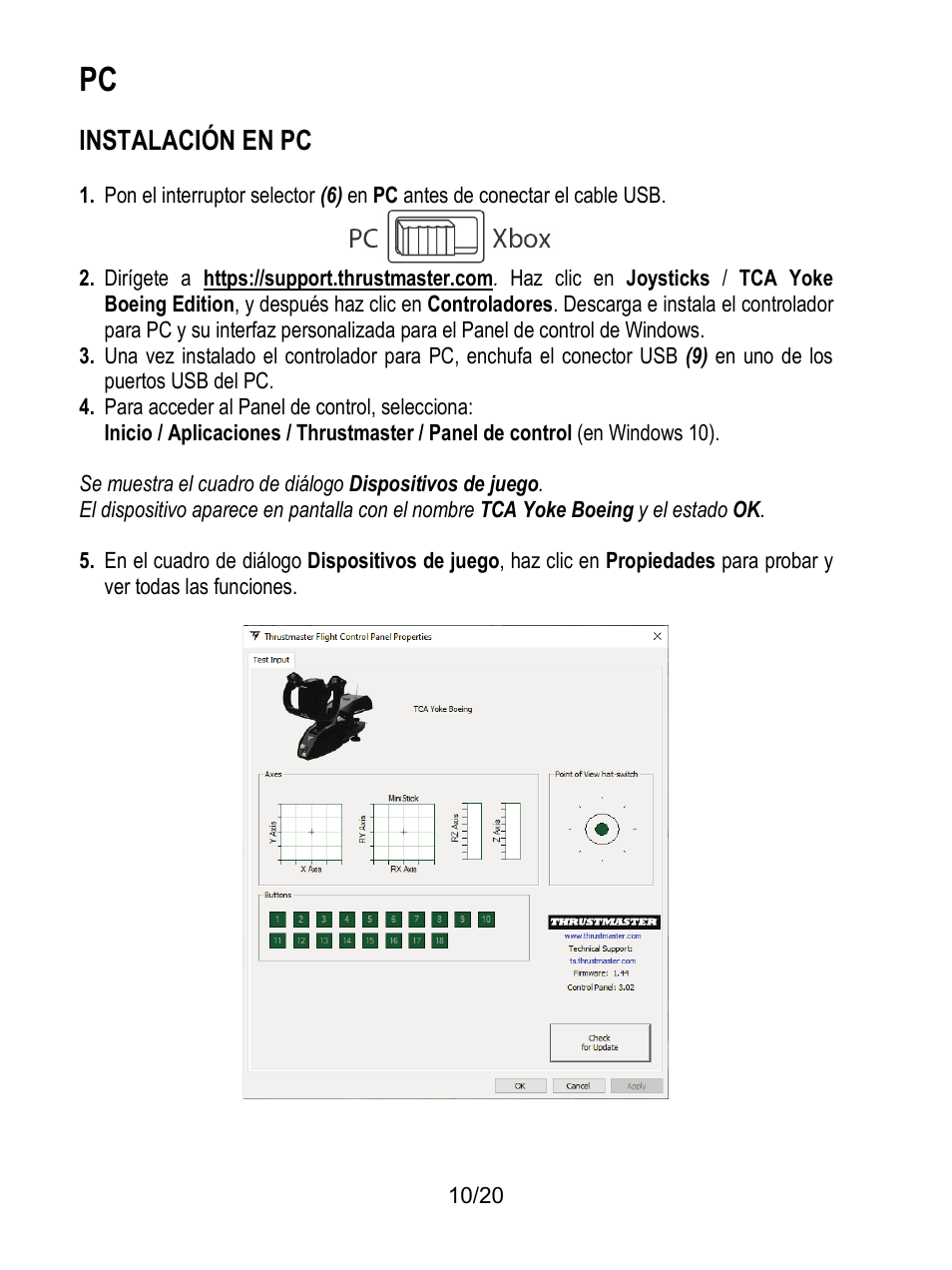 Instalación en pc | Thrustmaster TCA Yoke Boeing Edition Flight Stick User Manual | Page 111 / 415