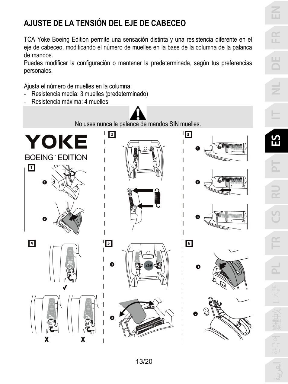 Ajuste de la tensión del eje de cabeceo | Thrustmaster TCA Yoke Boeing Edition Flight Stick User Manual | Page 114 / 415