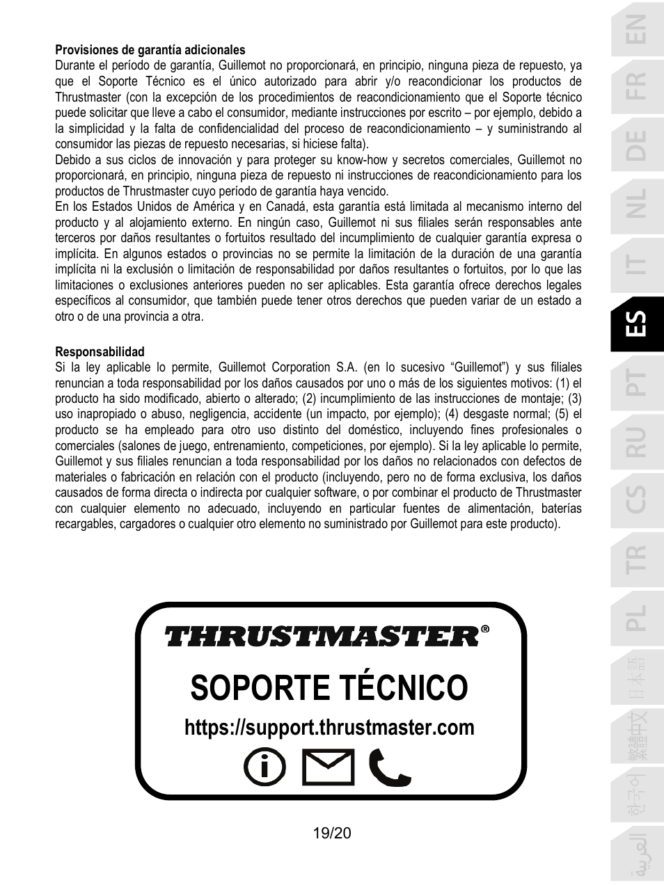 Soporte técnico | Thrustmaster TCA Yoke Boeing Edition Flight Stick User Manual | Page 120 / 415